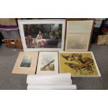 THREE SIGNED LITHOGRAPHS TOGETHER WITH TWO PRINTS AND FIVE UNFRAMED INTERCITY RAILWAY ADVERTISING