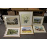 A COLLECTION OF PASTEL PICTURES AND WATERCOLOURS TO INCLUDE A PAIR OF PASTEL PICTURES BY MARMEY