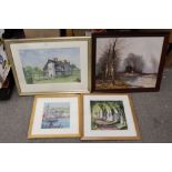 A FRAMED AND GLAZED WATERCOLOUR ENTITLED CLANFORD HALL FARM BY IAN SMITH TOGETHER A FRAMED OIL ON