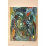 AN ABSTRACT UNFRAMED OIL ON CANVAS ENTITLED COMPOSITION 98 2007 BY NIGEL WATERS - SIGNATURE VERSO