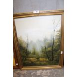 THREE ASSORTED OIL PAINTINGS TO INCLUDE AN OIL ON BOARD OF A COUNTRY LANDSCAPE SIGNED SWAIN,