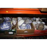 THREE TRAYS OF ASSORTED CERAMICS TO INCLUDE BLUE AND WHITE CHINA, VALE CHINA ETC.