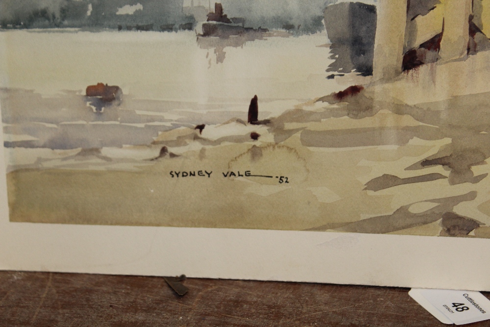 SYDNEY VALE (b.1916). Thames scene at Bugsby's Reach with shipping and docks, signed and dated - Image 2 of 2