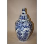 AN OCTAGONAL BLUE AND WHITE TEMPLE JAR AND COVER, A/F, H 43.5 cmCondition Report:the dog of foe