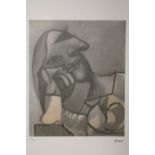 A FRAMED AND GLAZED LIMITED EDITION PICASSO ABSTRACT PORTRAIT STUDY PRINT 141/200 WITH BLIND STAMP