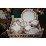 A BOX OF LAURIE AND CO. CHINA TOGETHER WITH A ROYAL ALBERT BLOSSOM TIME CUP AND SAUCER