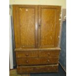 A 19TH CENTURY SCUMBLED SMALL PINE HOUSEKEEPERS CUPBOARD, NO CORNICE, H-187 W-126 D-47 CM A/F