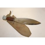 A BOWIE STYLE KNIFE IN MILITARY CANVAS SHEATH OVERALL LENGTH - 40.5CM