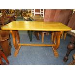 A PINE KITCHEN TRESTLE TABLE H-74 W-136 CM