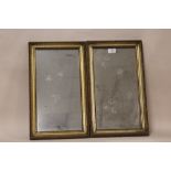 A PAIR OF ANTIQUE GILT FRAMED MIRRORS - OVERALL SIZE H 48.5 BY 29.5 CM