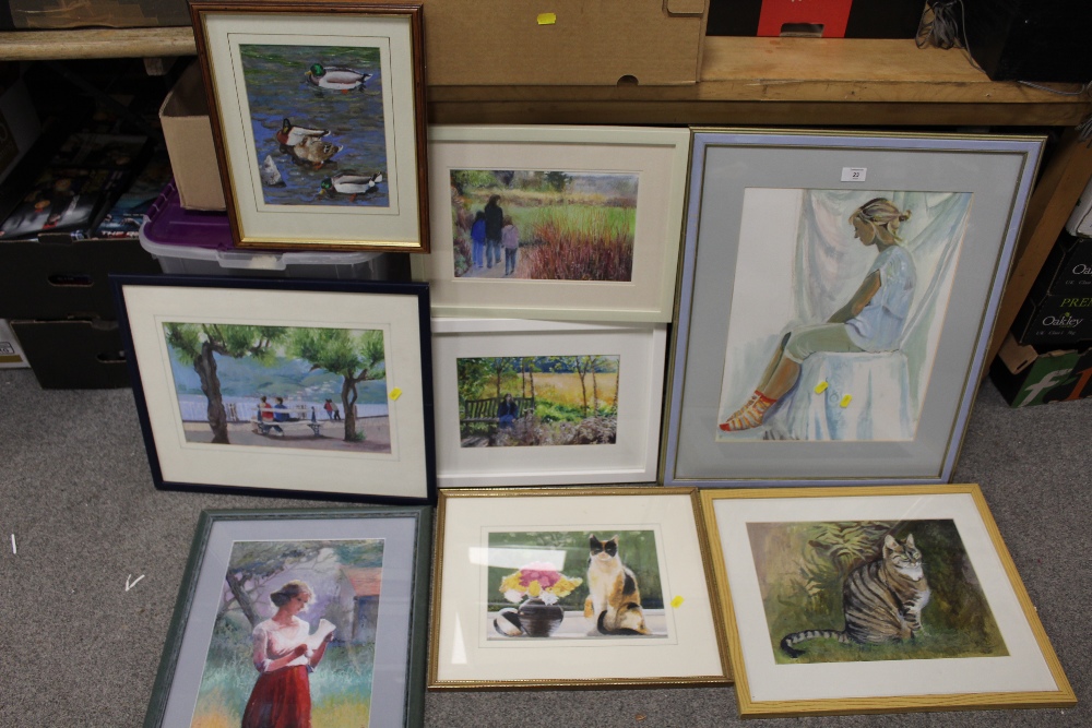 A COLLECTION OF ASSORTED WATERCOLOURS AND OIL PAINTINGS DEPICTING FIGURES AND ANIMALS TO INCLUDE OIL