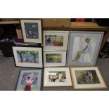 A COLLECTION OF ASSORTED WATERCOLOURS AND OIL PAINTINGS DEPICTING FIGURES AND ANIMALS TO INCLUDE OIL