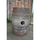 A LARGE METAL BANDED VINTAGE WOODEN BARREL, H 63.5 CM