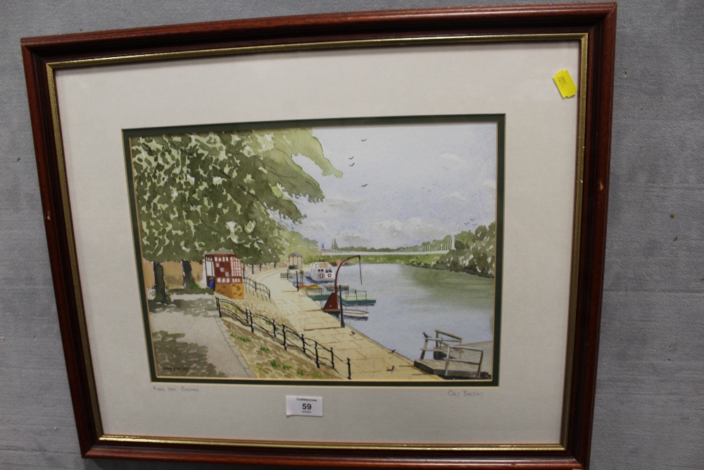 TWO FRAMED AND GLAZED WATERCOLOURS - 'THE RIVER DEE - CHESTER' BY CHRIS BEASLEY AND 'SNOWDON' BY - Image 2 of 4