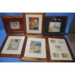 SIX FRAMED AND GLAZED COMICAL PRINTS OF 'BONZO' ETC. (6)