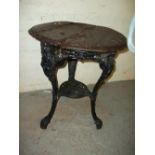 AN ANTIQUE CAST IRON PUB TABLE IN BRTANNIA TYPE