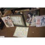 A QUANTITY OF PICTURES, PRINTS AND MIRRORS TO INCLUDE CORONATION STREET' BY L.S. LOWRY, ELVIS MIRROR