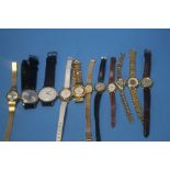 NINE LADIES WATCHES AND A FOB WATCH TOGETHER WITH TWO GENT'S WATCHES TO INCLUDE SEKONDA AND LUXOR