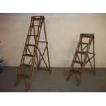 TWO VINTAGE WOODEN STEP LADDERS