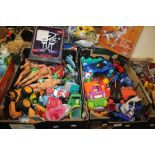 THREE BOXES OF TOYS TO INCLUDE ACTION MEN, MARVEL FIGURES, BOXED BUCKAROO GAME, AND A COLLECTION