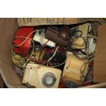 A LARGE BOX OF VINTAGE DIAL AND PUSH BUTTON TELEPHONES