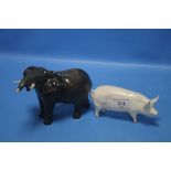 A BESWICK ELEPHANT TOGETHER WITH A BESWICK CH WALL QUEEN PIG (2)