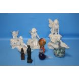 A BOX OF FOUR FAIRY ORNAMENTS TOGETHER WITH FIVE OTHER GLASS / RESIN ORNAMENTS