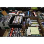 FIVE TRAYS OF BOOKS, MAGAZINES AND VIDEOS ON UFOS, ALIENS ETC.