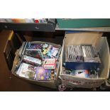 TWO LARGE BOXES OF CDS AND DVDS