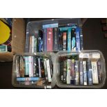 THREE TRAYS OF BOOKS MAINLY PAPERBACK SCIENCE FICTION & FANTASY NOVELS