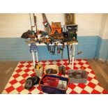 A SELECTION OF TOOLS INCLUDING SAWS, SPANNERS, G CLAMPS ETC.