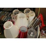 A COLLECTION OF EIGHT TABLE LAMPS, STAINLESS STEEL PEDAL BIN, TRAYS ETC.