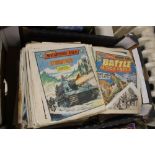 A TRAY OF COMICS TO INCLUDE BATTLE ACTION FORCE, BATTLE WEAPONS FILE ETC.