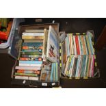 TWO TRAYS OF CHILDREN'S BOOKS INCLUDING PUFFIN, PICCOLO, PAN PAPERBACKS ETC.