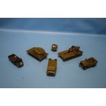 SIX DINKY MILITARY VEHICLES to include 155mm mobile gun, Alvis Scorpion and Striker, US jeep,