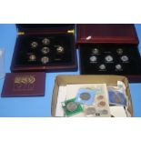 ROYAL MINT UNCIRCULATED SETS, COMMEMORATIVE'S, COINS ETC, coloured coins in presentation boxes etc