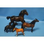 A BESWICK SHIRE HORSE, A BESWICK SHETLAND PONY, A BESWICK DARTMOOR PONY AND A RARE BESWICK LIGHT