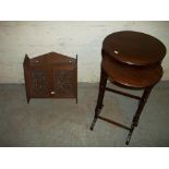 A CARVED FRONTED WALL CABINET AND A SET OF TWO TABLES