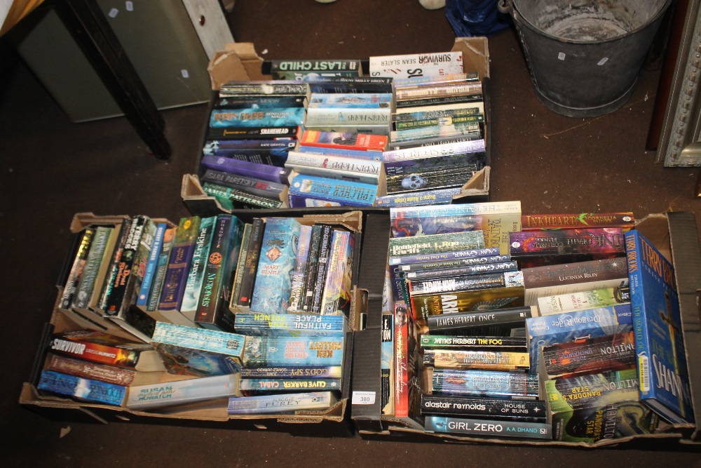 THREE TRAYS OF PAPERBACK NOVELS (TRAYS NOT INCLUDED)