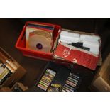 A EUMIG PROJECTOR, A QUANTITY OF LP RECORDS, 78 RECORDS AND A BOX OF CASSETTE TAPES