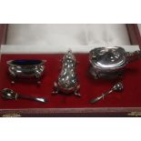 A HALLMARKED SILVER CRUET SET