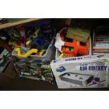 A QUANTITY OF IMAGINEX VTECH GAMES TOGETHER WITH BOXED TABLE AIR HOCKEY, LIGHT STRIKE GAME AND BOXED