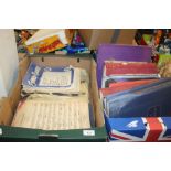 A TRAY OF SHEET MUSIC AND A TRAY OF VINTAGE BOOKS INCLUDING RAILWAY INTEREST ETC. (TRAYS NOT