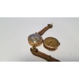 A 9 CT GOLD LADIES WATCH FACE TOGETHER WITH A YELLOW METAL WRIST WATCH