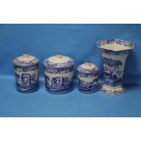 THREE SPODE LIDDED JARS AND A VASE