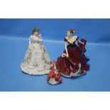 TWO ROYAL DOULTON FIGURINES TO INCLUDE 'TOP O THE HILL' AND 'SOPHIE' TOGETHER WITH A ROYAL WORCESTER