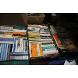 THREE TRAYS OF PAPERBACK BOOKS INCLUDING SCIENCE FICTION AND CLASSICS