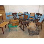 THIRTEEN ITEMS COMPRISING CHAIRS AND VINTAGE CRATES