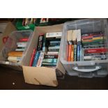 THREE BOXES OF NOVELS TO INCLUDE JEFFREY ARCHER, DICK FRANCIS, DAVID BALDACCI ETC