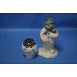 A ROYAL DOULTON "THE SNOWMAN" MONEY BOX AND A ROYAL DOULTON "THE SNOWMAN" LIDDED POT (2)